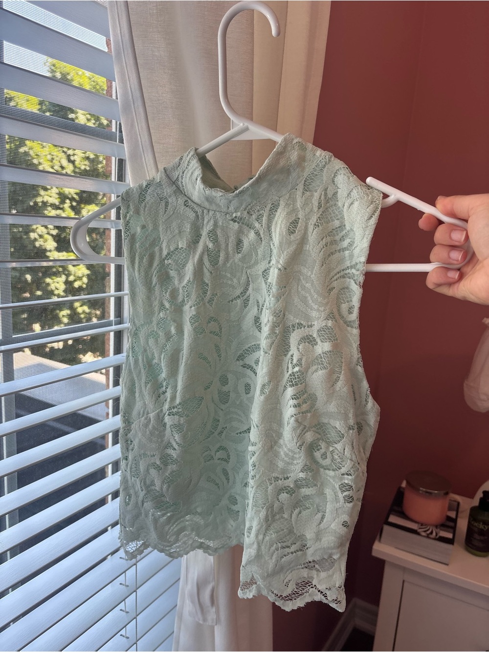 H&M Mint Lace Sleeveless Mock Neck Top